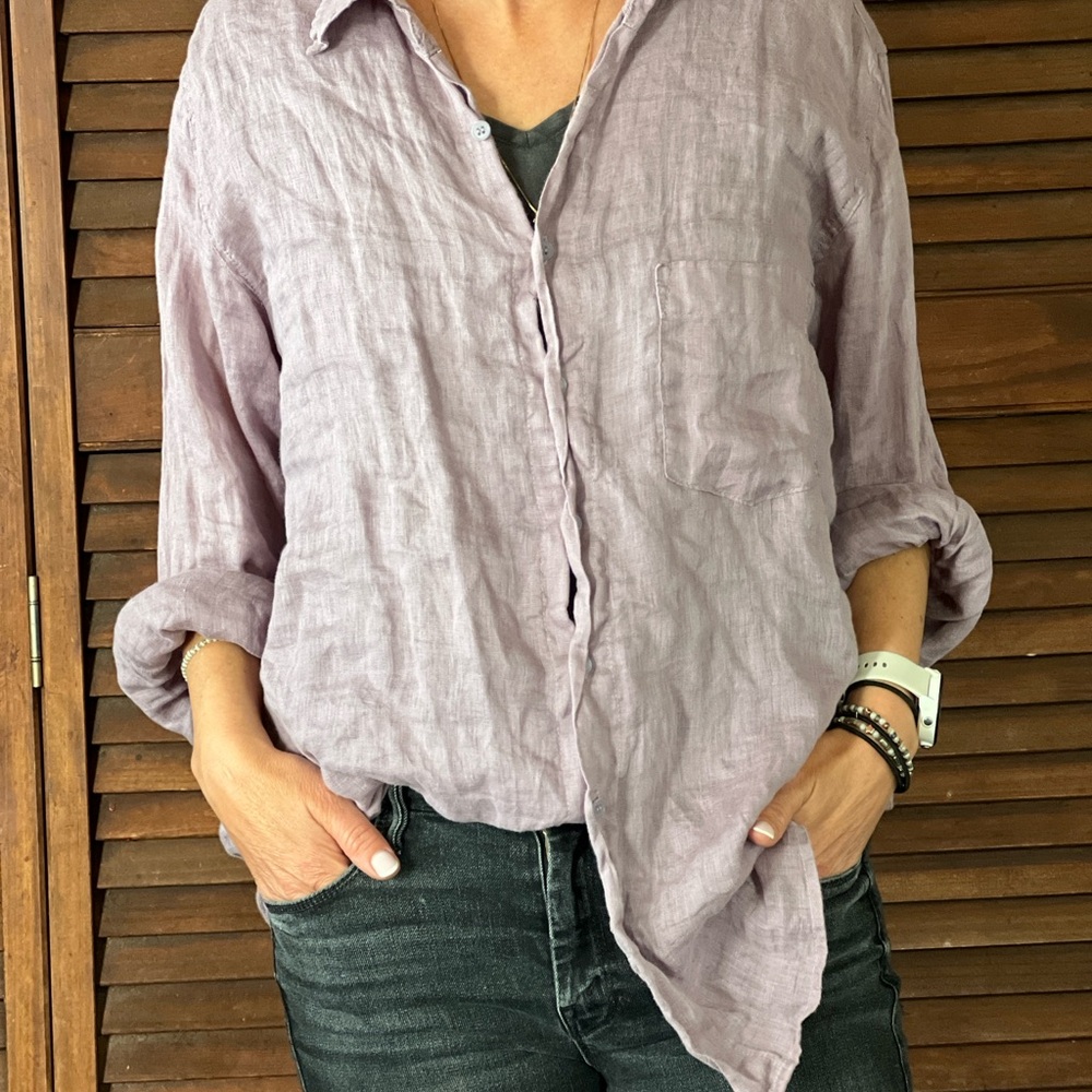 CP Shades Lavender Linen Women's Top, Jack Shirt, boyfriend oversized